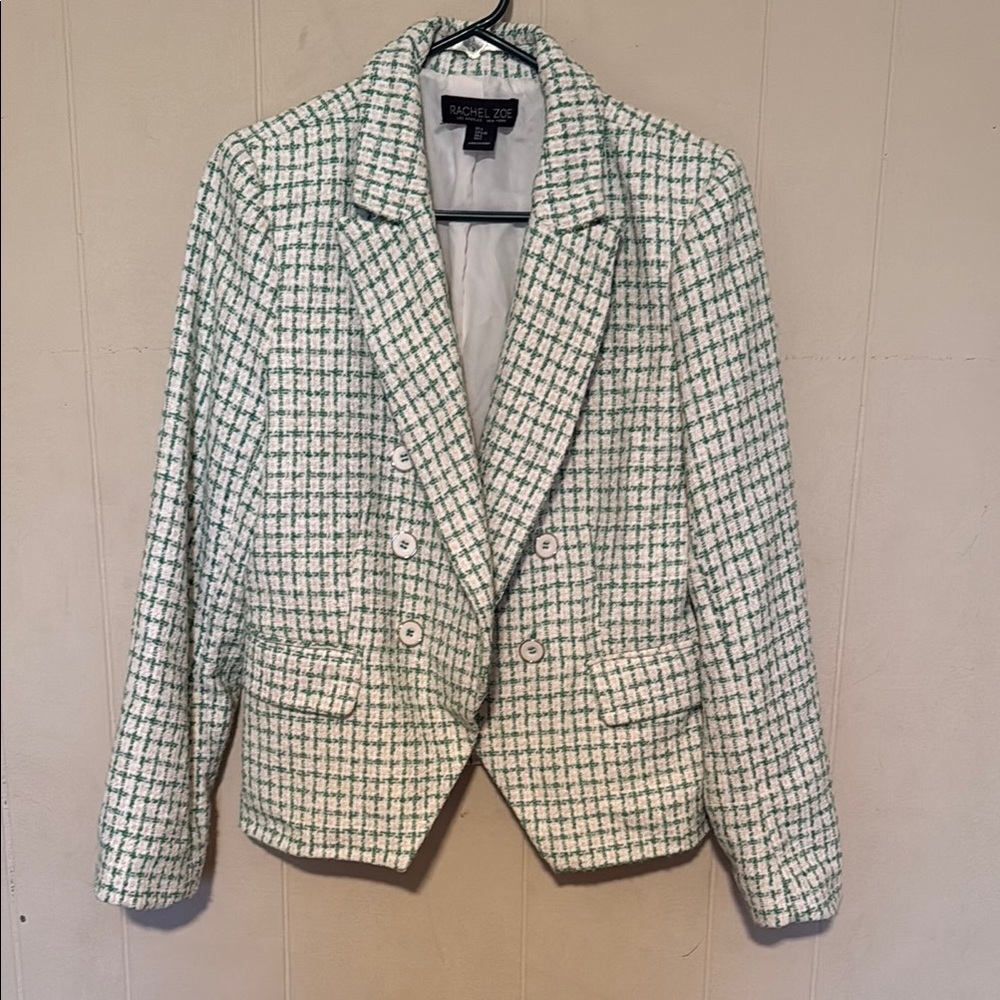 Rachel Zoe Checkered Green and Cream Blazer